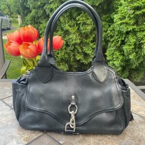 Cole Haan Black Pebble Leather Village Shoulder Bag Satchel Silver Hardware